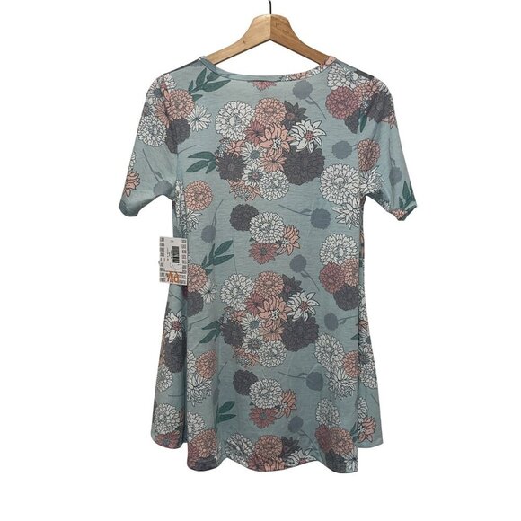 NWT LuLaRoe Cute Pastel Blue Floral Print Short-Sleeve Tunic Top Women's Size XS - Picture 2 of 9